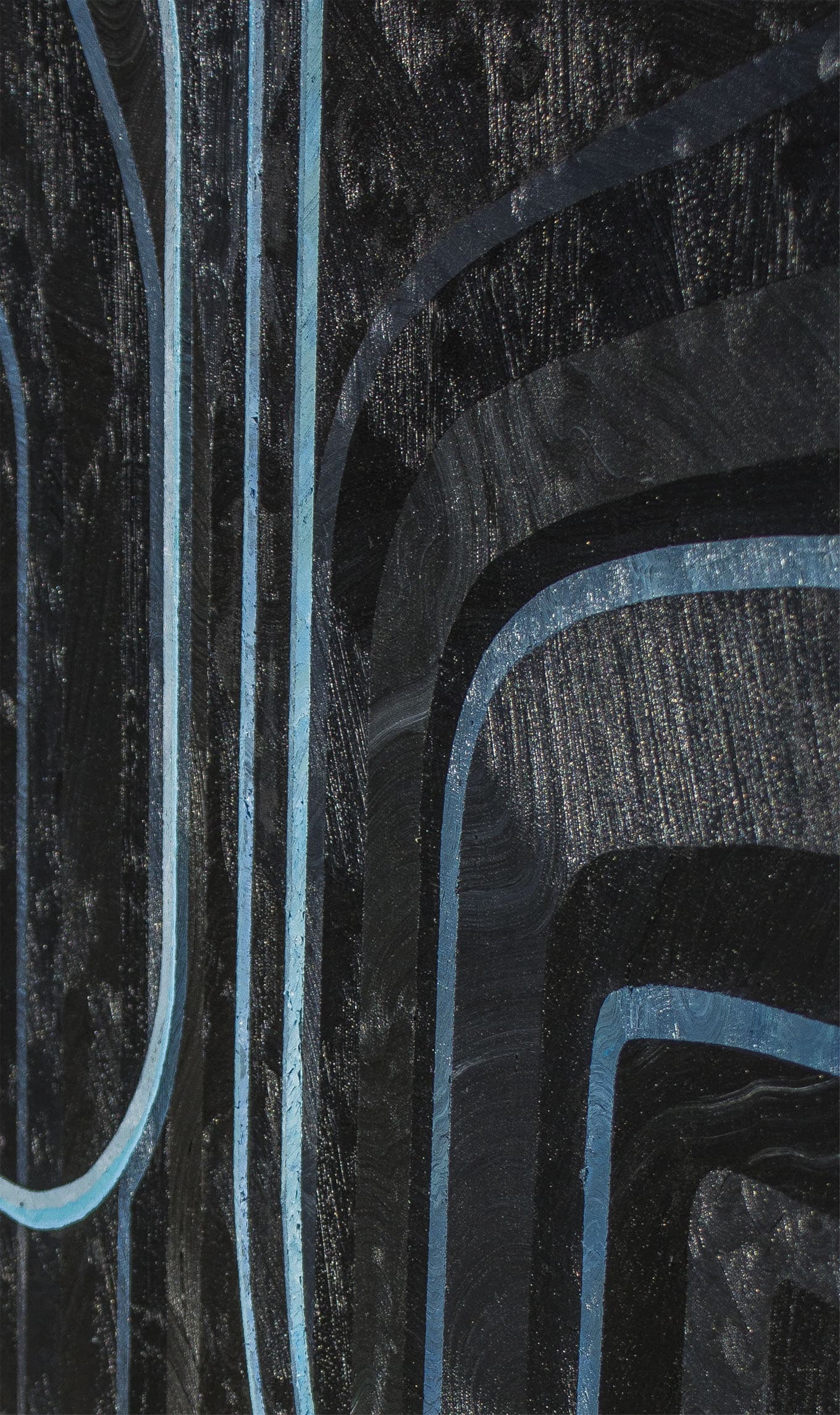 Pale Blue Lines oil painting, sided view